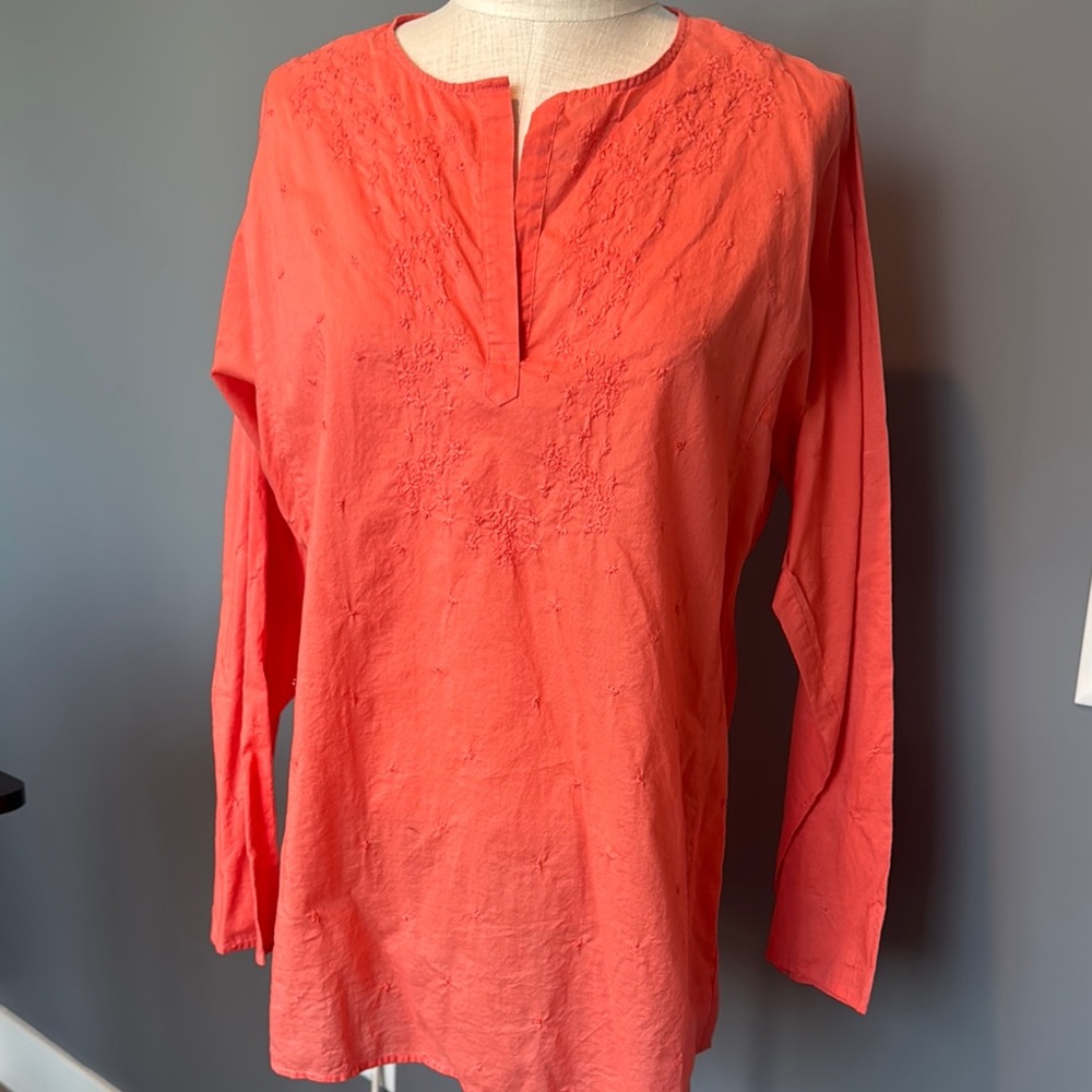 DKNY Coral color Long Sleeve Tunic with Mandarin Collar